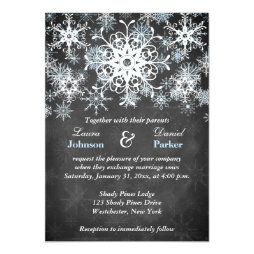 Cool Blue Snowy Chalkboard Style Wedding Invite