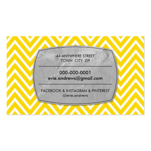 COOL bold chevron pattern silver foil panel yellow Business Cards (back side)