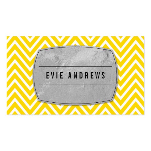 COOL bold chevron pattern silver foil panel yellow Business Cards