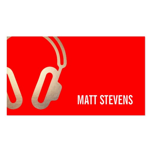 Cool Bold DJ Gold Headset Red Music Business Cards (front side)