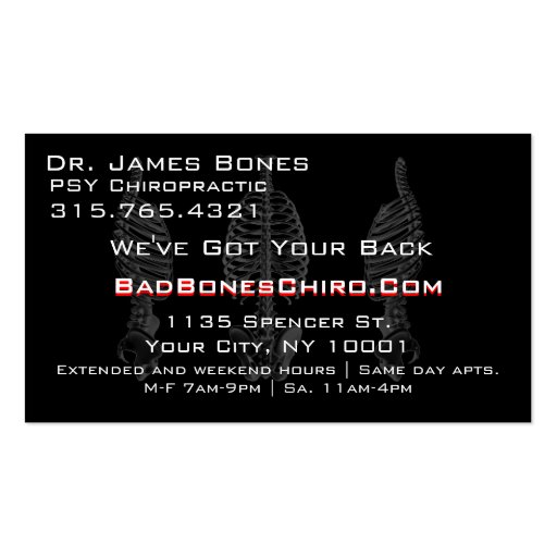Cool Bones XRay Chiropractor Business Cards (back side)