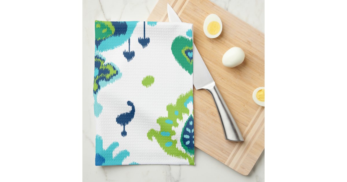Cool bright blue and green tribal ikat print hand towels Zazzle