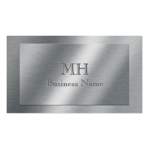 Cool Brushed Metal Look Initials Business Card (front side)