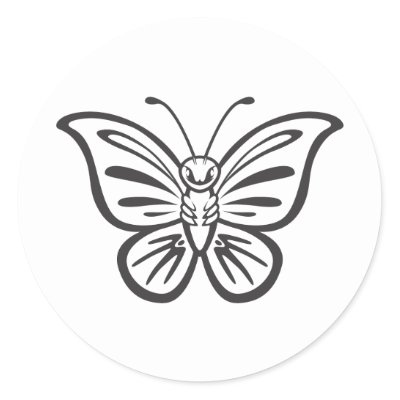 A cartoon illustration of a cool butterfly tattoo in black and white outline