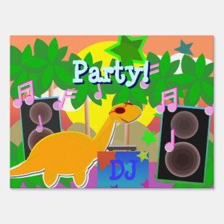 Cool Cartoon Dinosaur DJ Party Yard Sign
