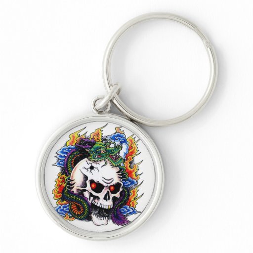 Cool cartoon tattoo symbol dragon skull flames keychains Zazzle