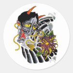 Cool cartoon tattoo symbol japanese demon flower round sticker