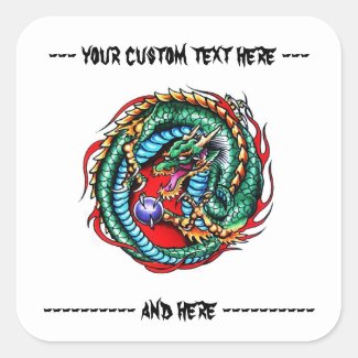 Cool cartoon tattoo symbol oriental dragon orb square stickers