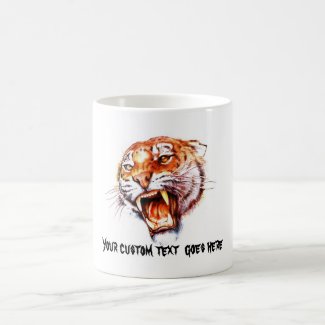 Cool cartoon tattoo symbol roaring tiger head coffee mug