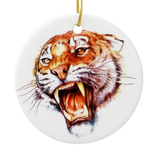 Cool cartoon tattoo symbol roaring tiger head christmas ornaments