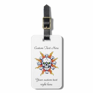 Cool cartoon tattoo symbol Skull sun bone Travel Bag Tags