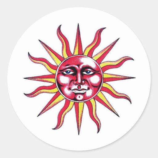 cool cartoon tattoo symbol sun god face round stickers cool cartoon tattoo symbol sun god face round stickers