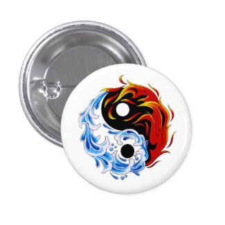 Cool cartoon tattoo symbol water fire Yin Yang Pinback Buttons