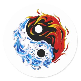 Cool cartoon tattoo symbol water fire Yin Yang Classic Round Sticker