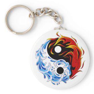 Cool cartoon tattoo symbol water fire Yin Yang Keychain