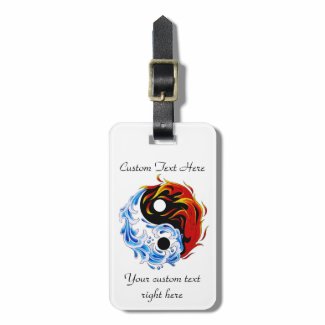 Cool cartoon tattoo symbol water fire Yin Yang Luggage Tag