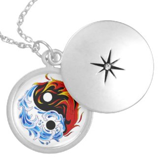 Cool cartoon tattoo symbol water fire Yin Yang Necklace