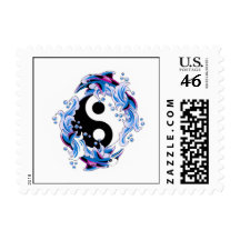 Cool cartoon tattoo symbol Yin Yang Dolphins Stamps