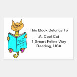 Cool Cat Reading Book Label Rectangle Stickers