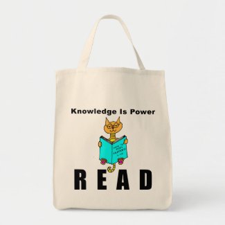Cool Cat Reading Knowledge Is Power Canvas Bags