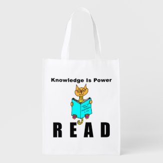 Cool Cat Reading Knowledge Is Power Grocery Bag