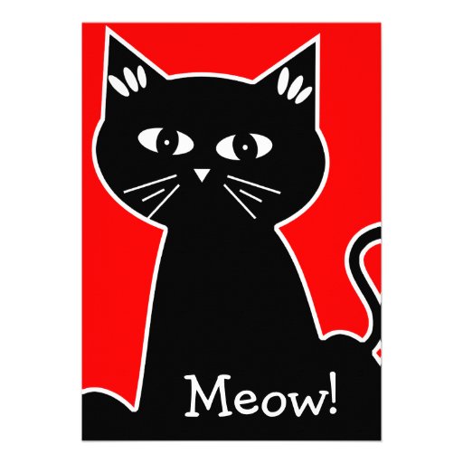 Cool Cats Birthday Party - Black Cartoon Cat Custom Announcements