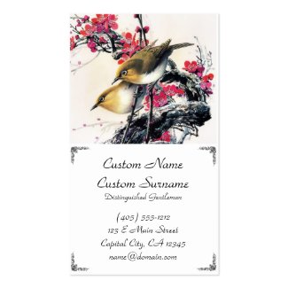Cool chinese beautiful brown bird red cherry tree business card template