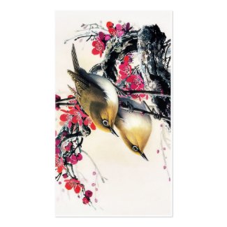 Cool chinese beautiful brown bird red cherry tree business card template