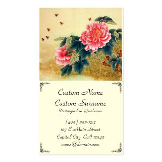 Cool chinese classic watercolor pink flower bee business card
