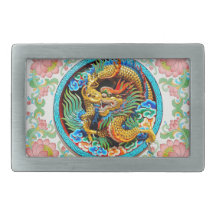 Cool chinese colourful dragon lotus flower art belt buckles