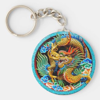 Cool chinese colourful dragon lotus flower art key chain
