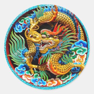 Cool chinese colourful dragon lotus flower art round stickers