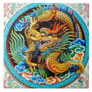 Cool chinese colourful dragon lotus flower art ceramic tile