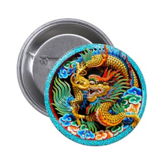 Cool chinese colourful dragon paint lotus flower button