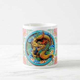 Cool chinese colourful dragon paint lotus flower mugs