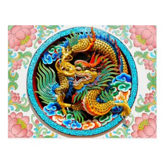 Cool chinese colourful dragon paint lotus flower postcards