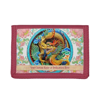 Cool chinese colourful dragon paint lotus flower tri-fold wallet