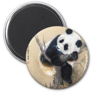 Cool chinese cute sweet fluffy panda bear tree art 2 inch square magnet