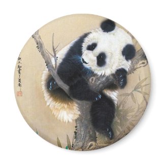 Cool chinese cute sweet fluffy panda bear tree art 2 inch square magnet