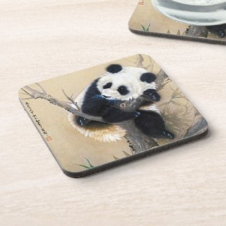 Cool chinese cute sweet fluffy panda bear tree art beverage coaster