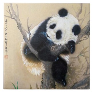 Cool chinese cute sweet fluffy panda bear tree art ceramic tile