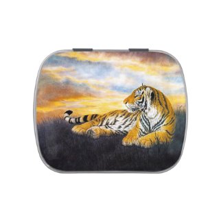 Cool chinese fluffy cat tiger rest vintage art jelly belly candy tin