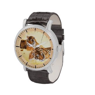 Cool chinese fluffy cat tiger rest vintage art wristwatches