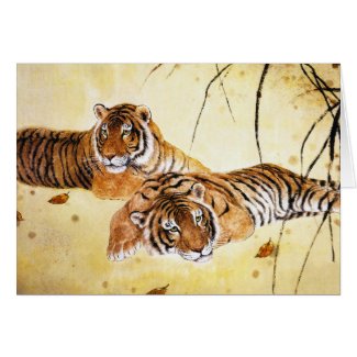 Cool chinese fluffy tiger rest sunset art greeting card