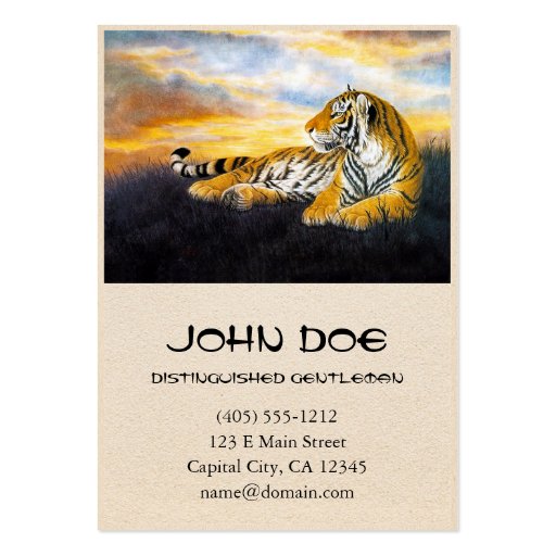 Cool chinese fluffy tiger rest sunset meadow art business card