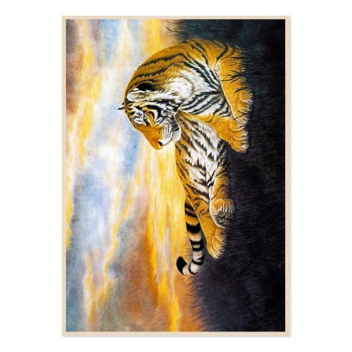 Cool chinese fluffy tiger rest sunset meadow art business card (back side)