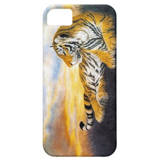 Cool chinese fluffy tiger rest sunset meadow art iPhone 5 case