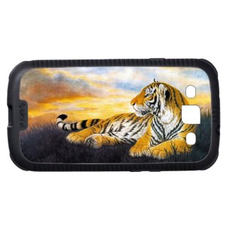Cool chinese fluffy tiger rest sunset meadow art galaxy SIII covers