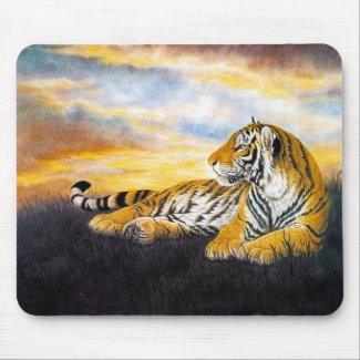 Cool chinese fluffy tiger rest sunset meadow art mousepads