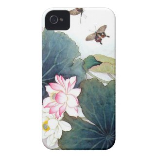 cool chinese lotus leaf pink flower butterfly art Case-Mate iPhone 4 cases